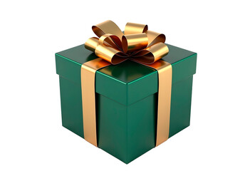Obraz premium Green gift box with a gold ribbon and bow