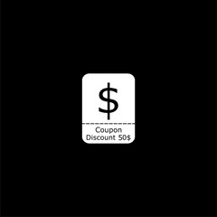 Price off icon with 50 percent discount isolated on black background .