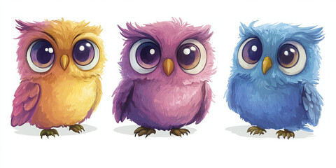 Fototapeta premium cute kawaii colorful vibrant cartoon woodland adorable small tiny playful fun child-friendly joyful pastel colors brown blue pink animated happy sitting pose 