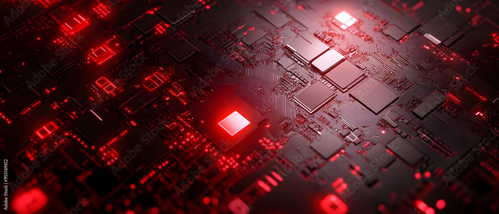 Poster red futuristic ic circuit abstract background 3d rendering