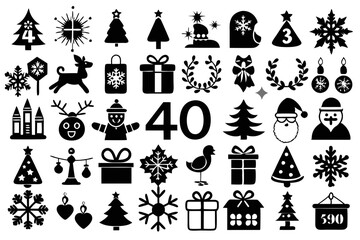 Set of Christmas vector silhouettes. Christmas icons, elements collection