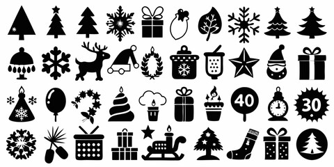 Set of Christmas vector silhouettes. Christmas icons, elements collection