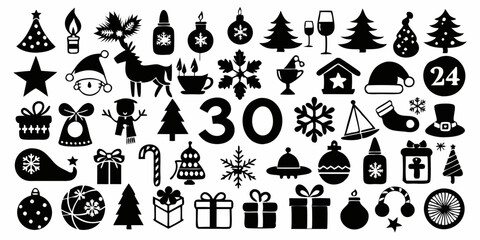 Set of Christmas vector silhouettes. Christmas icons, elements collection