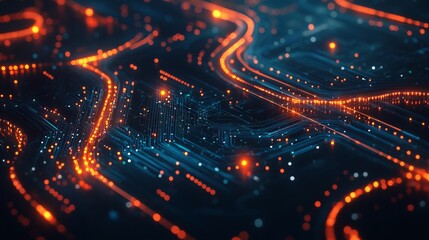 Fototapeta premium Abstract Futuristic City Map with Glowing Lines and Lights. AI generated illustration.