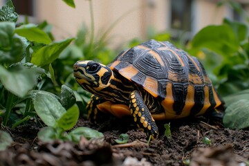 Obraz premium Yellow-headed Box Turtle in Garden Setting