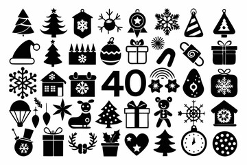 Set of Christmas vector silhouettes. Christmas icons, elements collection