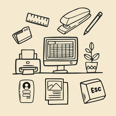 Productivity and Collaboration Office Icons, Flat Style Office and Business Icons