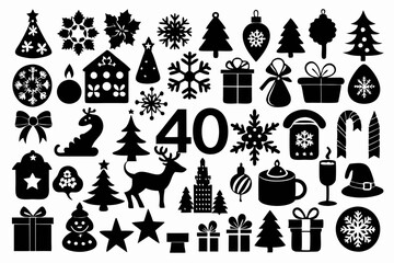 Set of Christmas vector silhouettes. Christmas icons, elements collection