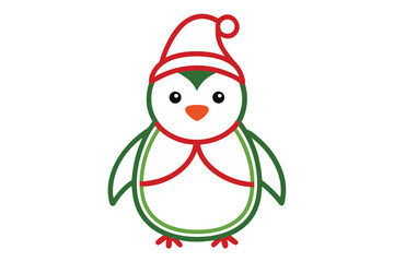 line art Christmas Penguin vector illustration in white background