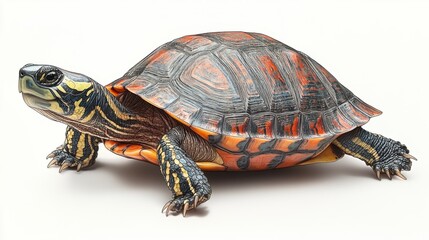 Obraz premium Clipart of a painted turtle in a natural pose with its bright shell and vivid stripes