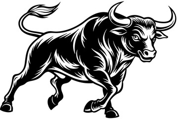 A running bull vector art illustration