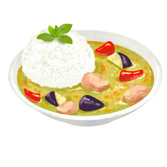 タイカレー　グリーンカレー　カレーライスのイラスト