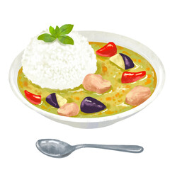 タイカレー　グリーンカレー　カレーライスのイラスト