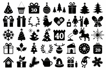 Set of Christmas vector silhouettes. Christmas icons, elements collection