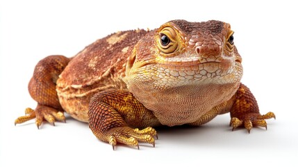 Naklejka premium A striking brown lizard basks peacefully, showcasing intricate textures and colors