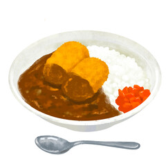 コロッケカレー　カレーライスのイラスト