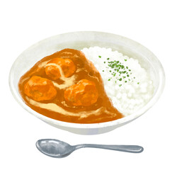 バターチキンカレー　カレーライスのイラスト