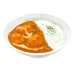 バターチキンカレー　カレーライスのイラスト