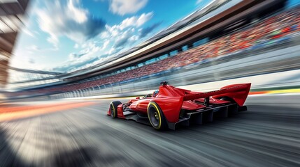 Futuristic Red Racing Car in Motion on the Track. AI generated illustration