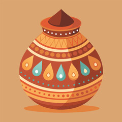 Illustrate a traditional, handcrafted water jar made of earthenware