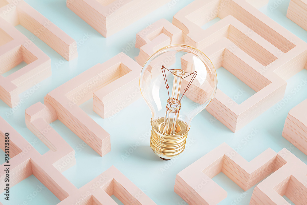 Poster a lightbulb surrounded by maze symbolizes creativity and problem solving. this image captures essenc