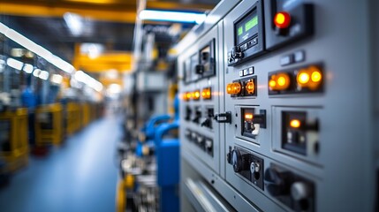 Industrial Control Panel with Electrical Panels and LED Lights. AI generated illustration