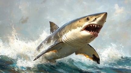 Naklejka premium Clipart of a shark with a dynamic pose and aggressive stance