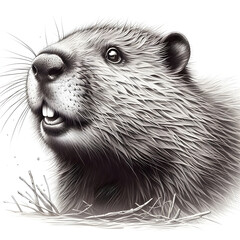 흰 배경, 비버, 펜슬 드로잉 (White background, beaver, pencil drawing)
