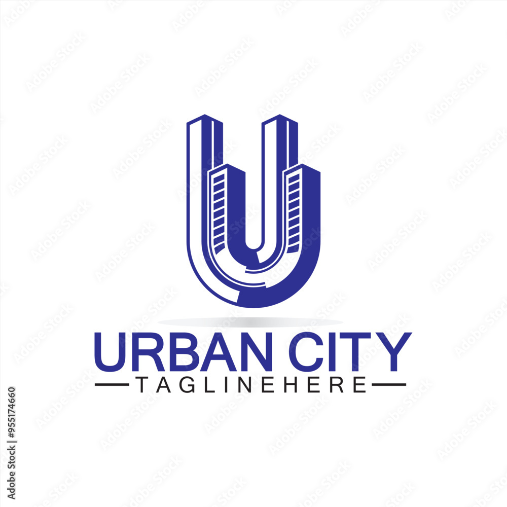 Wall mural letter u urban building logo vector design. urban icon, city tower, property