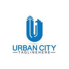 Letter U Urban Building Logo Vector Design. Urban icon, city tower, property