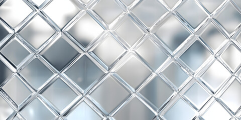 Fototapeta premium Seamless diamond etched frosted privacy glass transparent overlay effect refraction texture. Trendy shiny silver metallic mirror foil vaporwave aesthetic background. Retro window pattern 3D rendering.