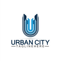 Letter U Urban Building Logo Vector Design. Urban icon, city tower, property