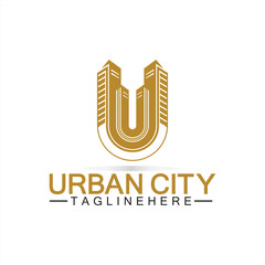 Letter U Urban Building Logo Vector Design. Urban icon, city tower, property