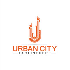 Letter U Urban Building Logo Vector Design. Urban icon, city tower, property
