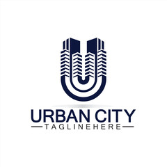 Letter U Urban Building Logo Vector Design. Urban icon, city tower, property