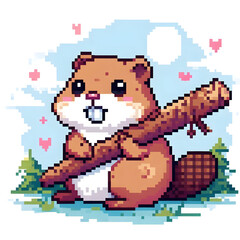Fototapeta premium 비버, 픽셀아트 (Beaver, Pixel Art)