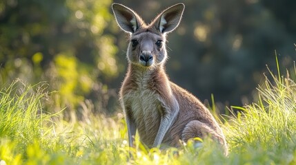 Fototapeta premium Detailed drawing of a kangaroo grazing on grass