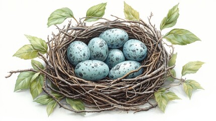 Obraz premium Detailed illustration of a Bald Eagle nest with eggs