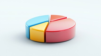 Obraz premium A rotating 3D pie chart with distinct segments and vibrant colors, displayed against a clean white background to highlight the chart's dynamic nature.