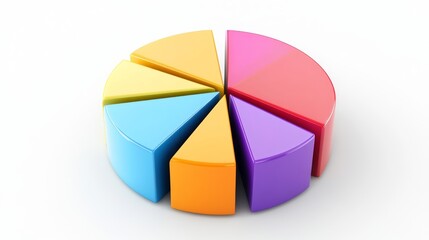 Obraz premium A rotating 3D pie chart with distinct segments and vibrant colors, displayed against a clean white background to highlight the chart's dynamic nature.