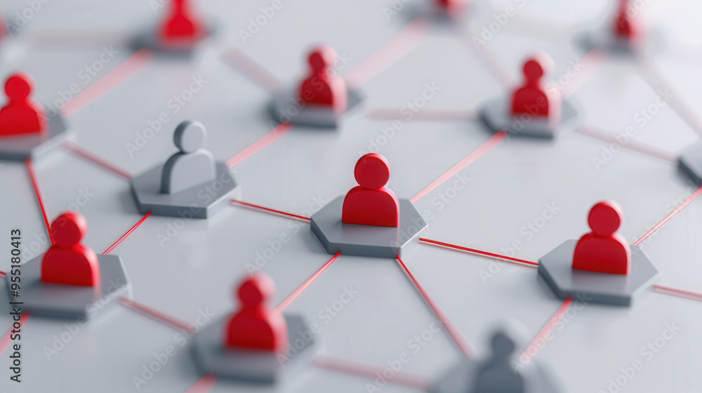 Canvas Prints dynamic network diagram featuring red and gray icons on a white background, illustrating social inte