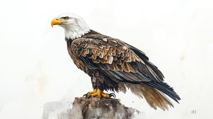 Fototapeta premium Illustration of a Bald Eagle perched on a flagpole