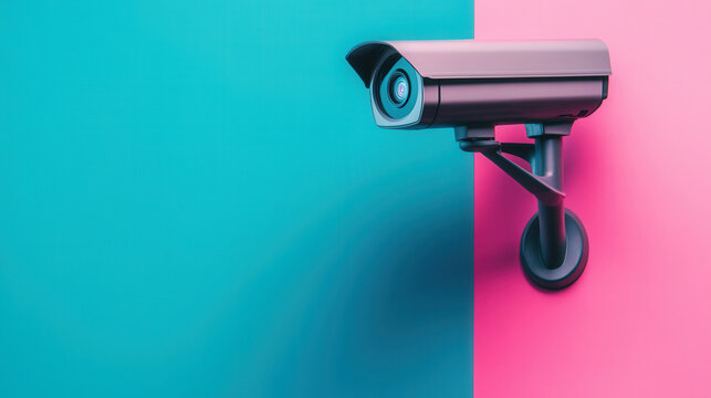 Modern security camera design, sleek appearance, versatile placement options, ample blank area for customizable text, ideal for branding or informational use.