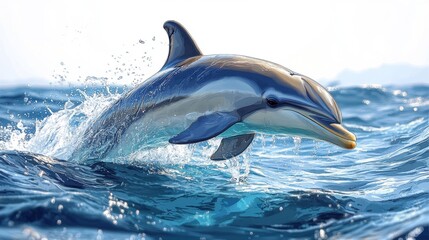 Fototapeta premium Illustrative clipart of a bottlenose dolphin with a focus on its sleek form and playful nature