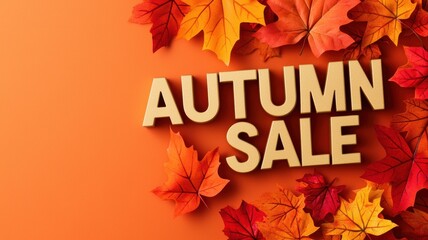 Vibrant autumn sale concept with warm colored leaves and bold text. Perfect for seasonal promotions and marketing campaigns.