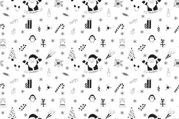 Christmas doodle seamless pattern with hand drawn new year elements on white background. Vector illustration
