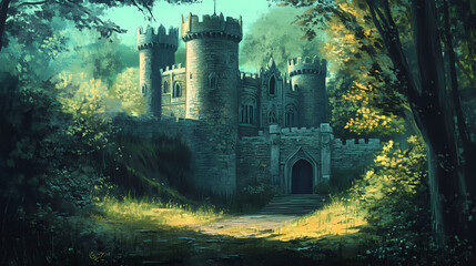 Castle in the woods. Castle. Illustration