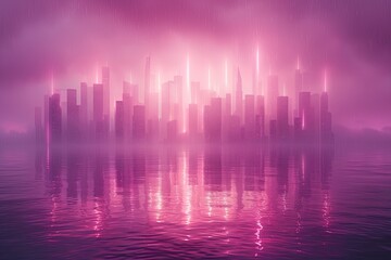 City Skyline with Neon Light Streaks Vibrant neon light streaks