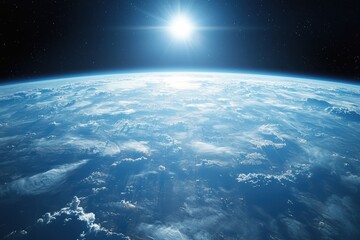 Fototapeta premium Earth from Space with Sun and Clouds.