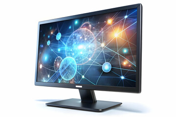 3D Desktop Monitor with Holographic Notifications Floating - Futuristic Technology Concept